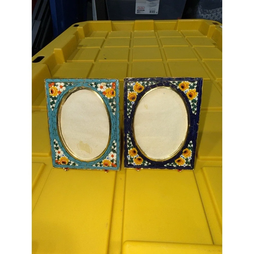 Lot Of 2 Vintage Italian‎ Micro Mosaic Millefiori Mini Floral Photo Frames